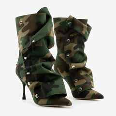 Tuhoomall Pointed Toe High Heel Cowboy Ankle Boots with Studded Design for Fashion Forward Themes