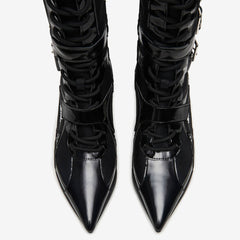 Tuhoomall Knee High Comfort Boots With Adjustable Buckles And Stylish Zippers For Dancing And Party Events