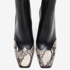 Tuhoomall Fashion Casual Ankle Boots with Chunky Heel, Zip Closure, Snake Pattern for Everyday and Work Wear, Stylish Short Boots