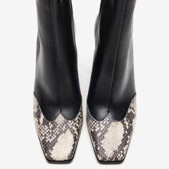 Tuhoomall Fashion Casual Ankle Boots with Chunky Heel, Zip Closure, Snake Pattern for Everyday and Work Wear, Stylish Short Boots Tuhoomall