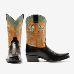 Tuhoomall Western Ankle Boots for Women, Comfortable High-Top Slip-On Booties with Floral Embroidery for Parties and Outdoor Wear