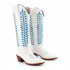 Tuhoomall Western Mid Calf Boots for Women, Embroidered Vegan Leather, Casual Chunky Heel, Spring Autumn Winter Fashion