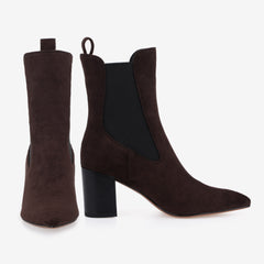 Tuhoomall Stylish Women's Chunky Heel Ankle Booties, Elastic Suede, High Ankle Design for Casual and Work Occasions, Classic Solid Color