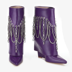 Tuhoomall Stylish Ankle Boots for Women - Chic Party Performance Footwear with Unique Chain and Tassel Accents Tuhoomall