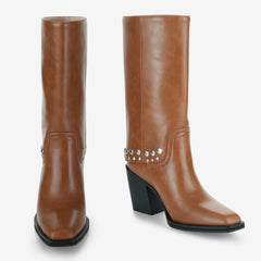 Tuhoomall Synthetic Leather Chunky Heel Ankle Boots with Metal Buckle for Casual Work and Outdoor Activities