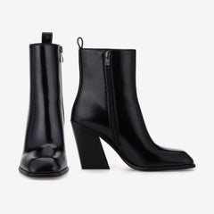 Tuhoomall Chunky Heeled Ankle Boots for Women, Solid Color, High Ankle Design, Zipper Closure, Work and Casual Versatility, 9.5 cm Heel