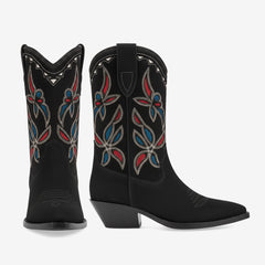 Tuhoomall Retro Western Boots for Women, Embroidered Suede Slip-On Casual Fashion, Chunky Heeled Mid-Calf Fashion Shoes, Year-Round Comfort Tuhoomall