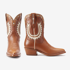 Tuhoomall Stylish Women's Ankle Boots with Embroidery and Laser Cut Out, Perfect for Parties and Performances, Comfortable Chunky Heel Design