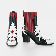 Tuhoomall Fashion Women's Short Boots with Chunky Heel, Pointed Toe, Floral Embroidery, Casual and Business Wear for All Seasons