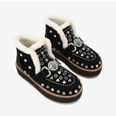 Tuhoomall Fashionable Ankle Boots with Adjustable Buckle, Studded Design, Rubber Sole for All-Season Style, Ideal for Parties and Casual Outings