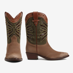 Tuhoomall Western Cowboy Ankle Boots for Women, Stylish Travel and Outdoor Short Booties, Floral Embroidery and Studded Design, Comfortable Chunky Heel