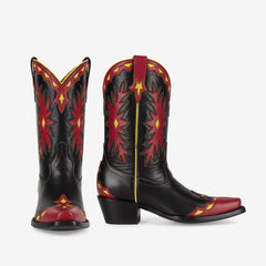 Tuhoomall Western Ankle Boots for Women, Comfortable Slip-On Design, Stylish Floral Embroidery, 4.5cm Block Heel for Year-Round Adventures Tuhoomall