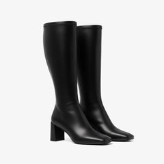 Tuhoomall Knee High Fashion Boot For Parties And Casual Wear, Stylish Solid Color, Mid Chunky Heel, Zipper Closure, Comfortable For All Seasons Tuhoomall