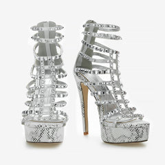 Tuhoomall High Heels Sandals With Open Toe, Rhinestone Embellishments, Classic For Parties And Performances, Stylish Retro Design, 14cm Stiletto Heel