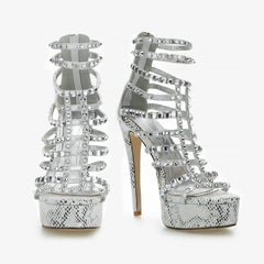 Tuhoomall High Heels Sandals With Open Toe, Rhinestone Embellishments, Classic For Parties And Performances, Stylish Retro Design, 14cm Stiletto Heel Tuhoomall