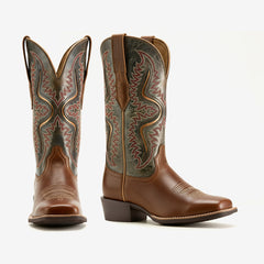 Tuhoomall Stylish Embroidered Mid-Calf Boots for Women, Low Thick Heel, Square Toe, Perfect for Parties and Casual Outings