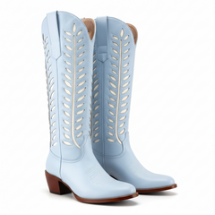 Tuhoomall Western Mid Calf Boots for Women, Embroidered Vegan Leather, Casual Chunky Heel, Spring Autumn Winter Fashion