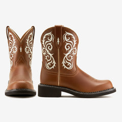 Tuhoomall Western Cowboy Ankle Boots for Women, Embroidered Short Boots for Outdoor Fashion Casual Wear, Comfortable Round Toe with Slip-On Design