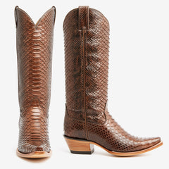 Tuhoomall Western Style Knee-High Cowboy Boots For Women, Comfortable Ankle Design, Fashionable Casual Look With Faux Leather In Crocodile & Snake Patterns