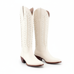 Tuhoomall Western Mid Calf Boots for Women, Embroidered Vegan Leather, Casual Chunky Heel, Spring Autumn Winter Fashion