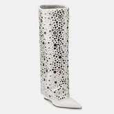 Tuhoomall Sparkling Knee-High Glitter Wedge Boots for Parties, Performances, and Fashion Events - Comfortable, Trendy, with Elegant Geometric Design