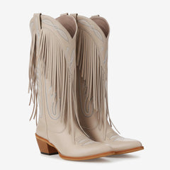 Tuhoomall Western Floral Cowboy Boots for Women - Comfortable Mid-Calf Slip-On Footwear with Fringe for Parties and Travel Tuhoomall