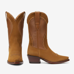 Tuhoomall Western Style Casual Ankle Boots for Women, Comfortable Pointed Toe Chunky Heels, Woven Faux Suede, All-Season Fashion Footwear