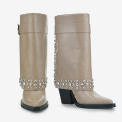 Tuhoomall Studded Ankle Boots for Women, Chunky Heeled, Adjustable Buckle, Versatile for Parties and Casual Wear