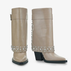 Tuhoomall Studded Ankle Boots for Women, Chunky Heeled, Adjustable Buckle, Versatile for Parties and Casual Wear Tuhoomall