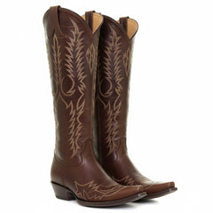 Tuhoomall Western Knee-High Cowgirl Boots with Embroidery, Chunky Heel, Slip-On Design for Outdoor Adventures