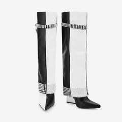 Tuhoomall Style Knee-High Foldable Boots with Studded Design for Casual Outdoor Fashion