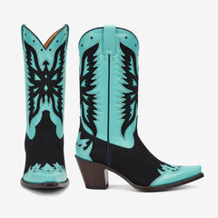 Tuhoomall Western Cowboy Boots for Women, Comfortable Mid-Calf Heeled Shoes, Floral Embroidery Design for Parties and Performances Tuhoomall