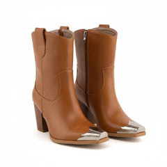 Tuhoomall Casual Almond Toe Chunky Heel Ankle Boots with Zipper for Everyday Office and Street Style