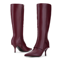 Tuhoomall Knee-High Fashion Boots With Zip Closure For Parties And Casual Wear, Elegant Pointed Toe, 7cm Cat Heel, All-Season Style