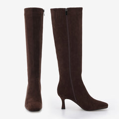 Tuhoomall Knee-High Fashion Boots - Stylish Zipper Closure, Elegant Square Toe, Comfortable 7cm Mid-Heel for Parties and Casual Wear
