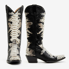 Tuhoomall Western Style Knee-High Cowboy Boots For Women, Comfortable Ankle Design, Fashionable Casual Look With Faux Leather In Crocodile & Snake Patterns