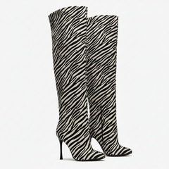 Tuhoomall Over-The-Knee High Heels Boots for Party, Runway Performance, Vegan-Friendly with Striped and Zebra Patterns