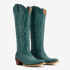 Tuhoomall Womens Cowgirl Boots Fashion Over the Knee Boots With Classic Embroidery