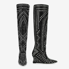Tuhoomall Over-The-Knee Boots For Women, Stylish Wedge Heel With Zipper Closure, Perfect For Parties And Fashionable Casual Outfits