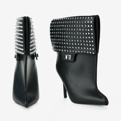 Tuhoomall Pointed Toe Ankle Boots with Studded Design and High Heel for Fashionable Casual Outfits, Parties, and Events