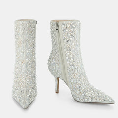 Tuhoomall Sparkling Rhinestone Pointed Toe Ankle Boots for Party, Wedding or Performance - 9cm High Heel, Zipper Closure, Trendy Design Tuhoomall