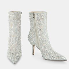 Tuhoomall Sparkling Rhinestone Pointed Toe Ankle Boots for Party, Wedding or Performance - 9cm High Heel, Zipper Closure, Trendy Design