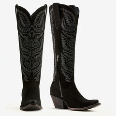 Tuhoomall Western Cowboy Knee High Boots for Women, Floral Embroidery, Comfortable Chunky Heel, Perfect for Travel and Outdoor Fashion