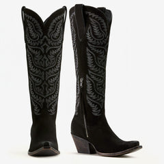 Tuhoomall Western Cowboy Knee High Boots for Women, Floral Embroidery, Comfortable Chunky Heel, Perfect for Travel and Outdoor Fashion Tuhoomall
