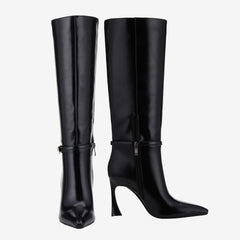 Tuhoomall Knee High Fashion Boots, Pointed Toe Design, Irregular High Heel, Adjustable Buckle for Parties and Casual Outings