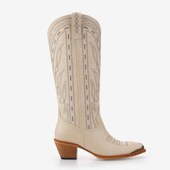 Tuhoomall Western Cowboy Boots for Women - Comfortable Embroidered Low Heel Mid-Calf Boots for Parties and Daily Wear