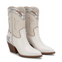 Tuhoomall Floral Ankle Cowboy Boots for Women, Low Chunky Heel 2.75 in, Elegant Vegan Leather, Perfect for Casual and Formal Occasions