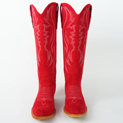 Tuhoomall Women Cowboy Boots Faux Suede Embroidered Pointed Toe Western Boots