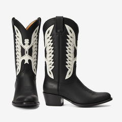 Tuhoomall Western Ankle Boots for Women, Casual Outdoor Style, Round Toe, Chunky Heel, Animal Pattern, Embroidered Design, 7cm Height Shoes Tuhoomall