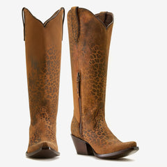 Tuhoomall Western Over-the-Knee Boots for Women, Floral Embroidered Chunky Heel, Comfortable Slip-On, Stylish for Travel and Outdoor Fashion